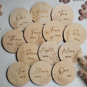 Set di carte miliari in legno "Il mio primo anno" / carte miliari per bambini / 13 carte miliari incise / pietre miliari su legno / inglese