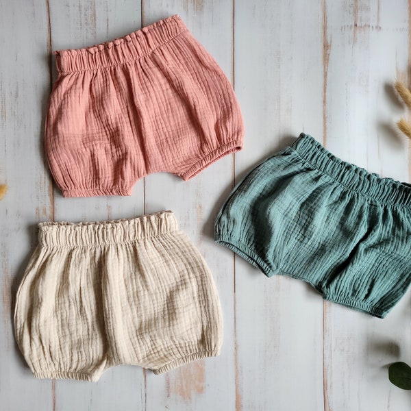 Baby Musselin Shorts / Pumphose / 100% Bio-Baumwolle