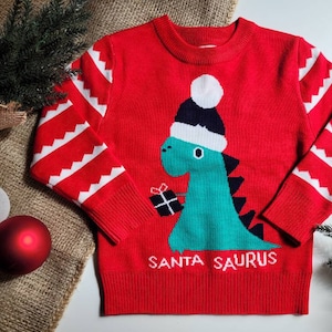 Children's Christmas sweater, knitted sweater, dinosaur Christmas sweater