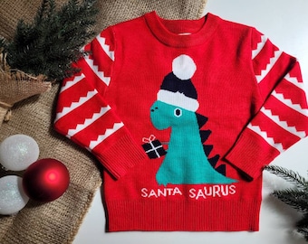 Children's Christmas sweater, knitted sweater, dinosaur Christmas sweater