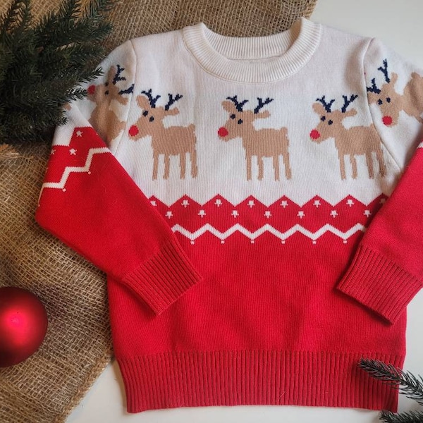 Kinder Baby Weihnachtspullover Strickpullover Rentiere Bio Baumwolle Weihnachten Christmas Sweater Familie