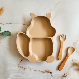 Baby und Kinder Silikon Geschirrset / Silikon Teller mit Saugnapf / Silikon Besteck / BPA-Frei Bild 3