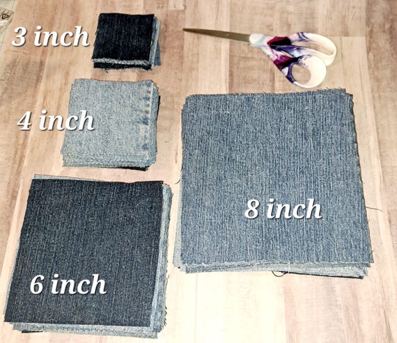 100 Upcycled Denim Squares: Multi-Size Precut Fabric for Quilting