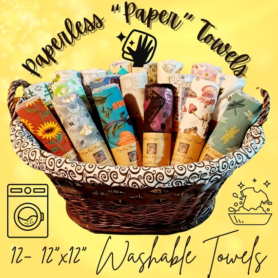 Reusable Cotton Flannel Towels: Paperless Kitchen Wipes (12x12)