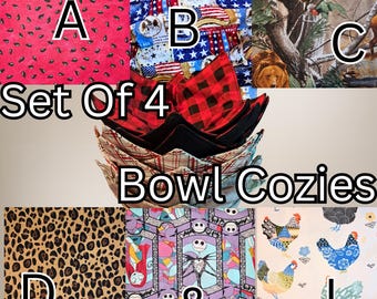Reversible Bowl Cozy: Set of 4 Handmade Cotton Hot And Cold Pot Holder