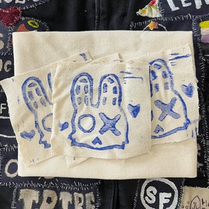 Bunny Punk Lino Print Patch