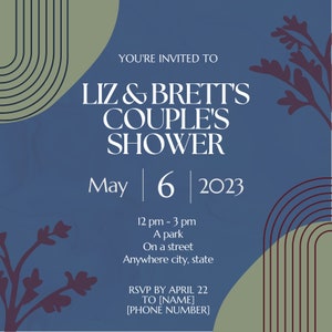 Made to order couple&#39;s shower/bridal shower invitations, navy blue abstract design