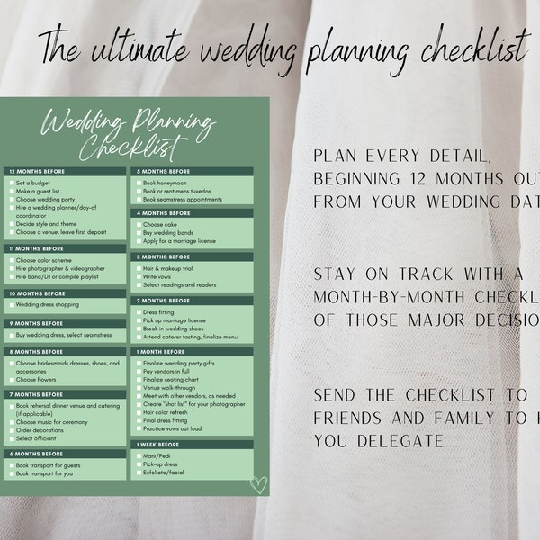 Digital Wedding Planning Checklist with Bonus Venue Selection & Dress Comparison Sheets