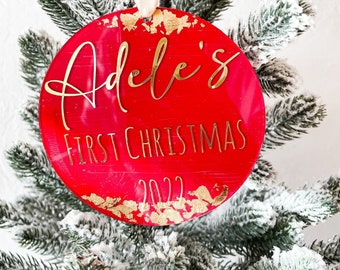 Baby’s first Christmas ornament | newborn present | personalized baby gift | baby name | Xmas 2022 | acrylic | hand painted