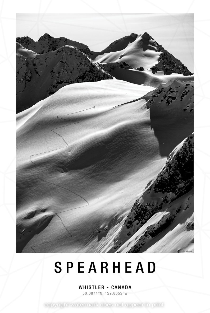 Whistler Spearhead Traverse Ski Poster Whistler Ski Poster, Whistler Art, Whistler Print, Backcountry Skiing, Snow Covered Peaks image 4