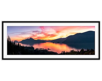 BC Coast Sunset Wall Print (36x12") | Squamish Art, Stawamus Chief, Sea to Sky Art, West Coast Art, Squamish Print, Lions Bay Print