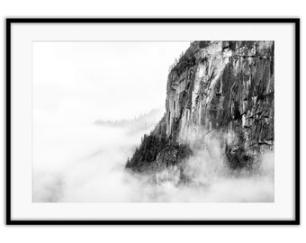 Squamish Chief in Cloud | Photography, Poster, Outdoor photography, Landscape photography, Black and White Photography