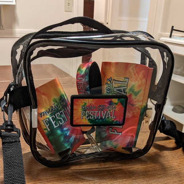 Concert Survival Kit Stadium approved, Clear tote bag, Magnetic Can cooler, LED skinny can cooler, opener Wristlet, Drink Saver !