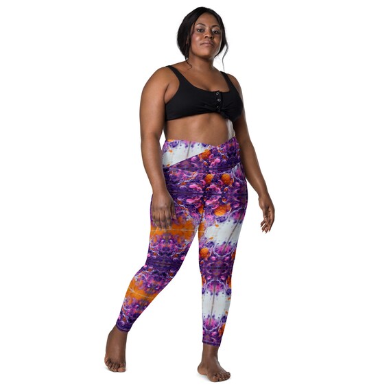 Purple Design Crossover Leggings With Pockets 