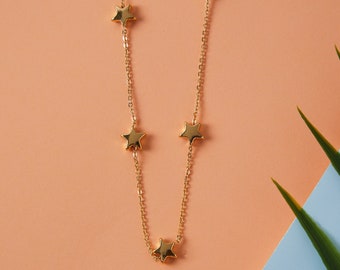 Dainty Gold Star Necklace, Star Charm Necklace, Celestial Jewelry, Layering Necklace, Multi Star Necklace, Gift for Her, Girlfriend Gift