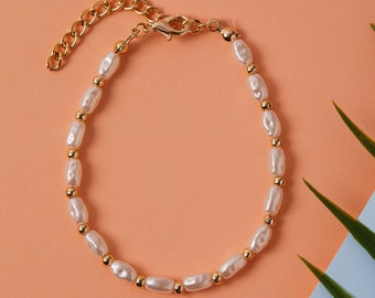 Freshwater Pearl Bracelet, Pearl Beaded Bracelet, Simple Pearl Bracelet, Mother of Pearl Bracelet, Wedding Jewelry, Bridesmaids Gift
