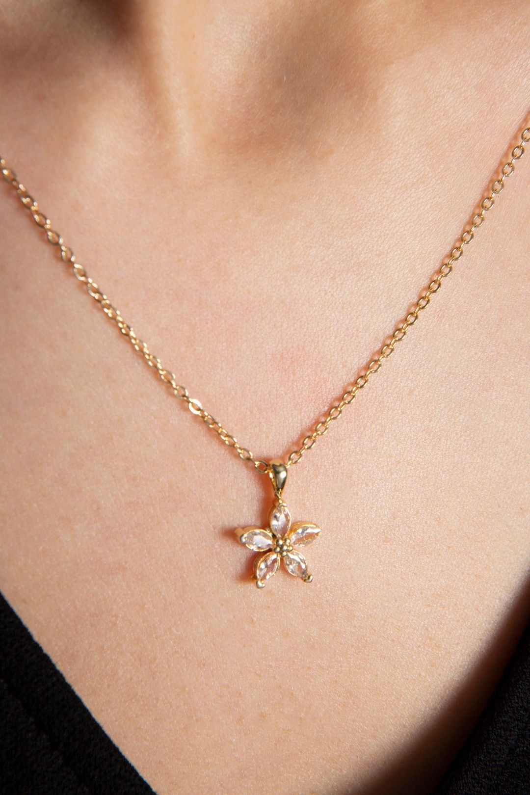 18k Gold Pendant for Women - Flower Enamel Simple Pendants - Dainty Jewelry for Women - Handmade