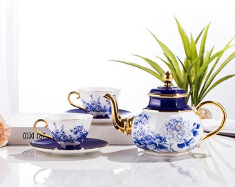 Ceramic tea set coffee cup set | afternoon tea cup and saucer set | bone china tea pot tea cup set | European tea set | gift for her/him