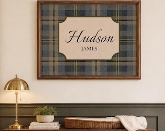 Personalized Plaid Name Sign | Custom Baby Name Printable Wall Art | Vintage Preppy Nursery Decor | Digital Download | No. 0241