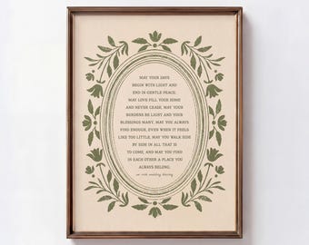 Bendición nupcial irlandesa imprimible para pared, marco botánico vintage, regalo de boda cristiano, decoración neutra para matrimonio católico