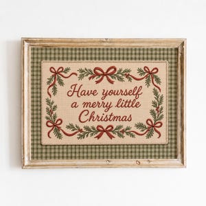 Ha en god liten jul | Broderiinspirerad julväggkonst | Vintage gingham-juldekoration | Digital nedladdning