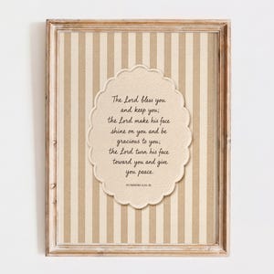 The Lord Bless You and Keep You | Numbers 6:24-26 Printable Wall Art | Beige Stripe Scripture Decor | Christian Digital Download
