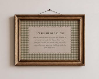 Bendición irlandesa para imprimir en la pared / Que el camino se alce a tu encuentro / Decoración vintage de cuadros verdes / Cita sobre la herencia irlandesa / Descarga digital