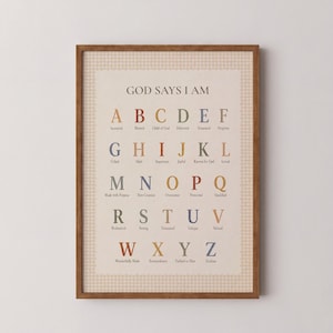 God Says I Am ABC Wall Art | Christian Nursery Printable | Bible Affirmation Alphabet | Kids Faith Decor | Digital Download