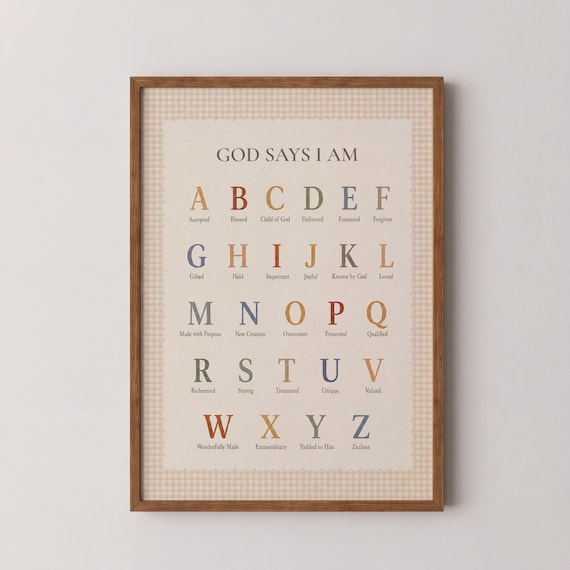 God Says I Am ABC Wall Art | Christian Nursery Printable | Bible Affirmation Alphabet | Kids Faith Decor | Digital Download