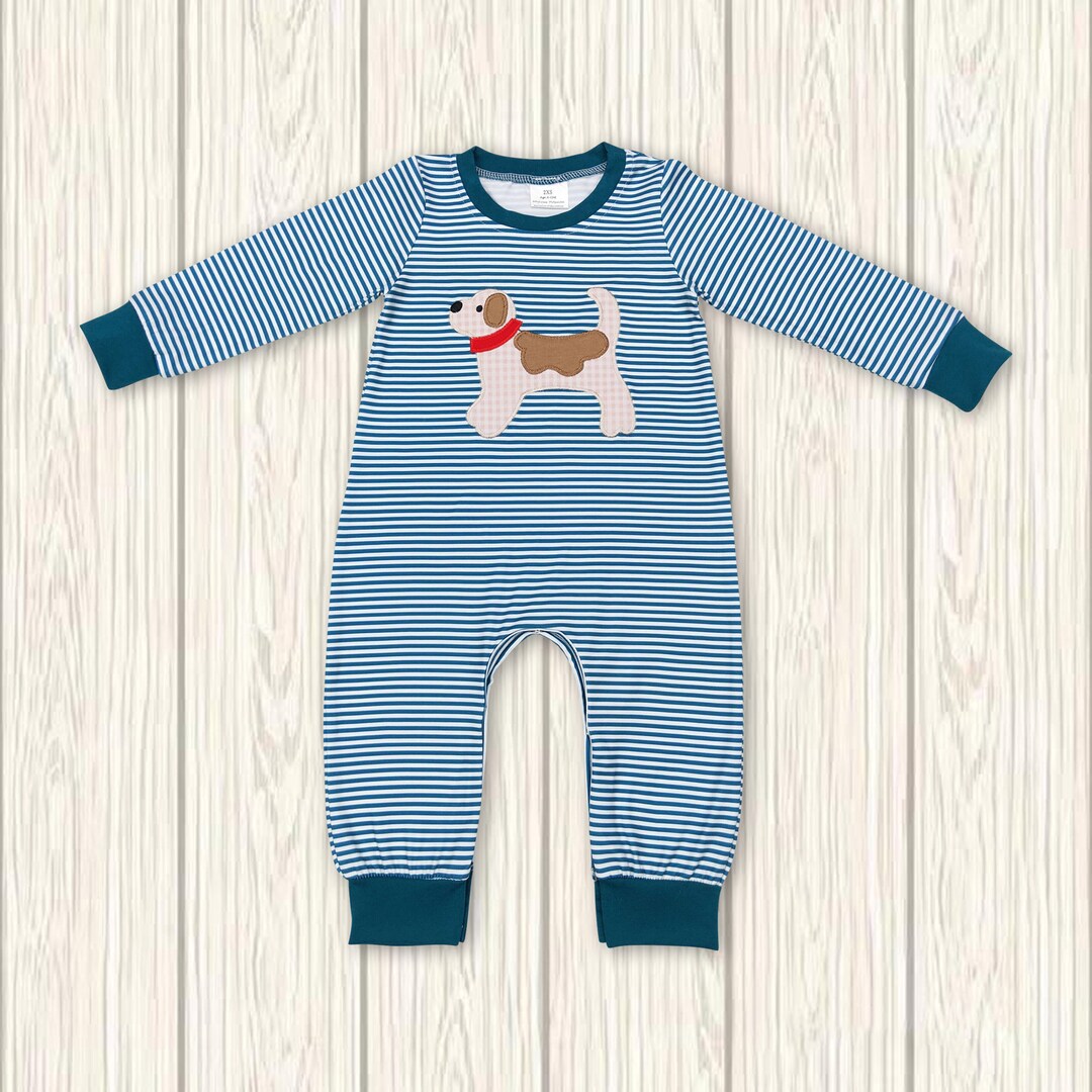 Toddle Puppy Dog Romper Embroidery Dog Rompler Baby Boy Long Sleeve Dog
