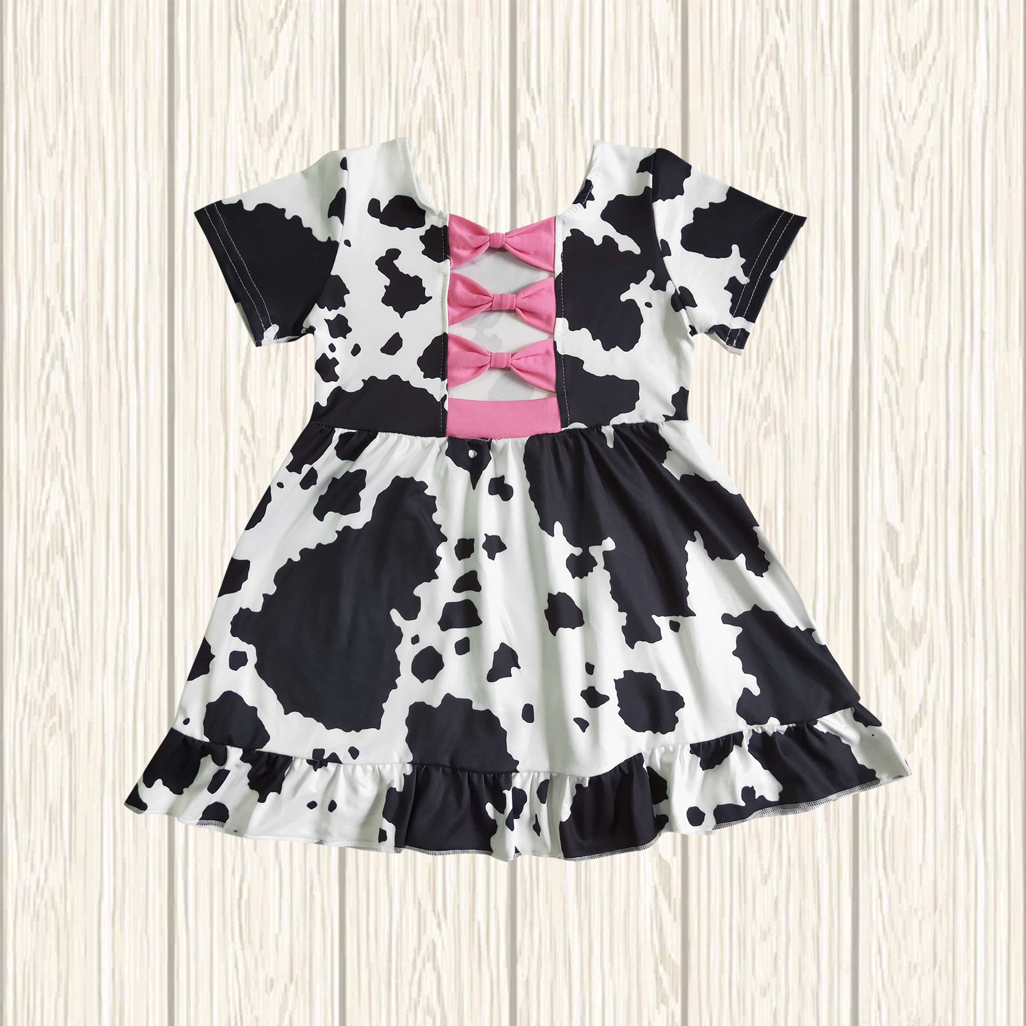 Cow Print Short Sleeve Dress Baby Girls Farm Dress Kids Cow Etsy