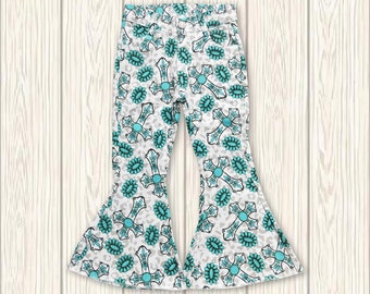 Turquoise jeans bell bottoms,toddle girls flare jeans pants,wide leg jeans pants,western cowgirls denim pants,baby girls jeans pants