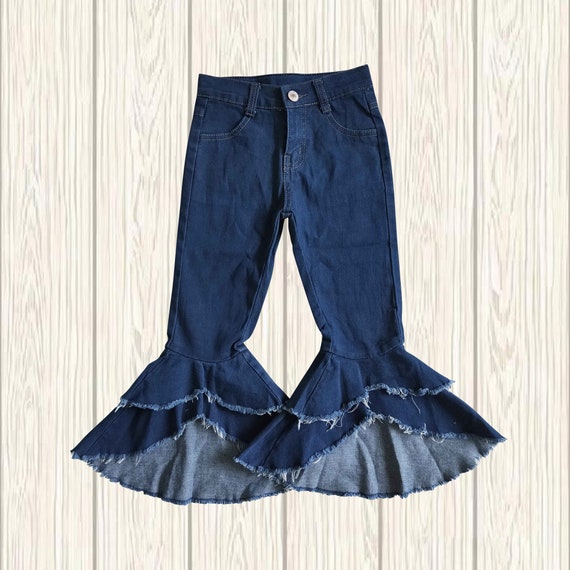 Denim Bell Bottoms, Double Ruffle Kids Denim Pants, Girls Bell Bottom Jeans  Pants, Kids Denim, Toddle Girls Jeans Pants, Girl Flare Jeans 