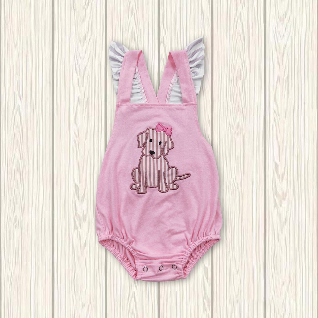 Green & White Cotton Jersey Romper with Dog Print for Infants main image 0