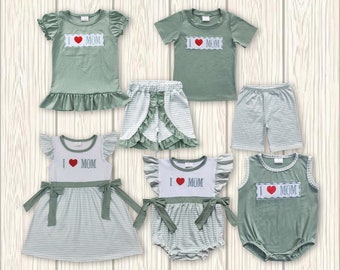 I love mom outfit,mothers day outfit,toddle girls I love mom romper,boy I love mom romper,sister brother mothers day matching sibling set