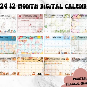 12 Month Calendar, Editable Template, Fillable, Digital Calendar, 2024 ...