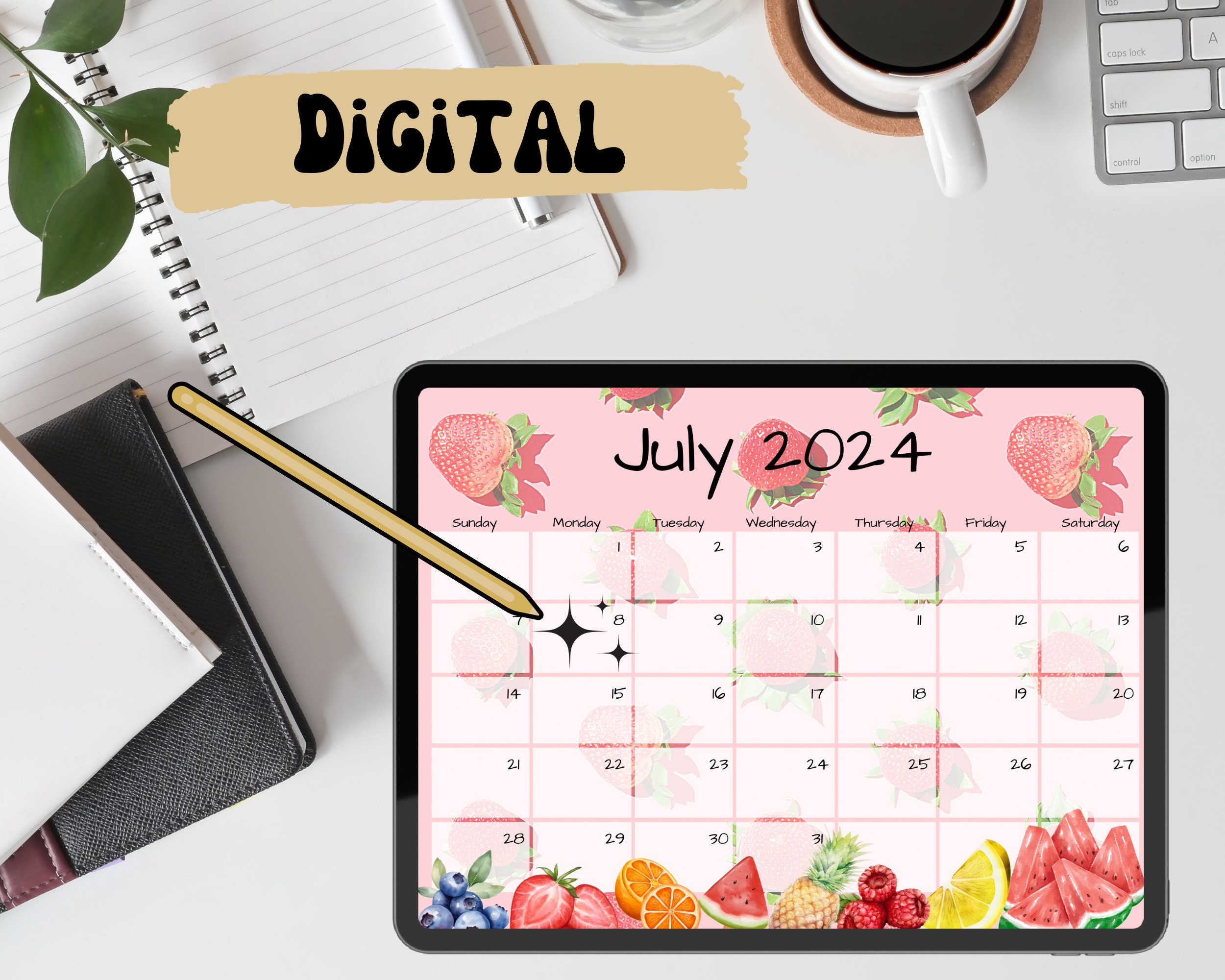 12 Month Calendar, Editable Template, Fillable, Digital Calendar, 2024 ...