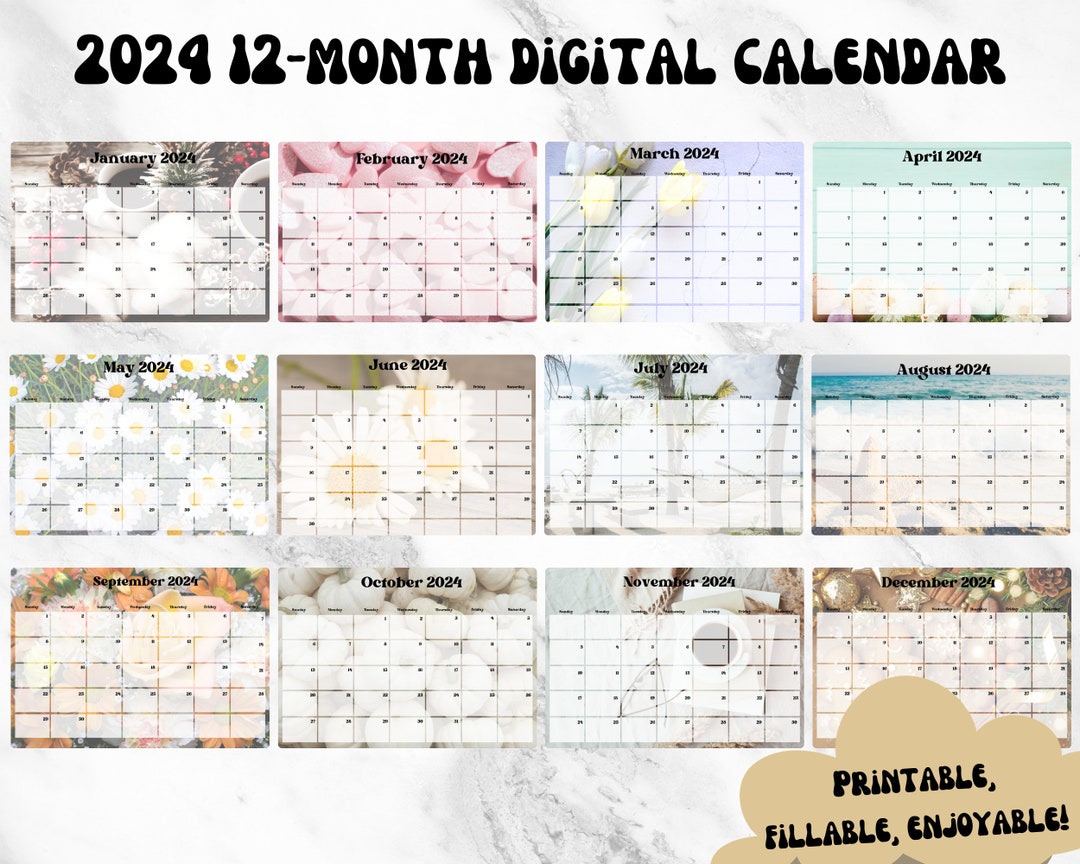 12 Month Calendar Editable Template Fillable Digital - Etsy