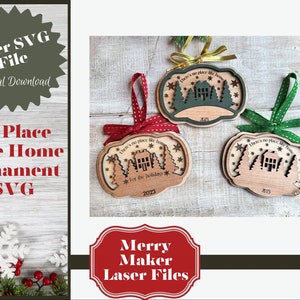 No Place Like Home House in Trees Christmas Ornament SVG Laser File