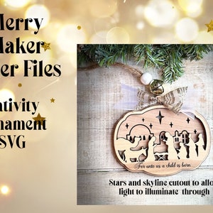 Layered Glowing Skyline Nativity Ornament SVG Laser File