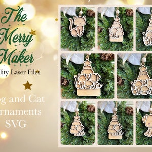 Simpatico cane e gatto personalizzato Ornamento di Natale File laser SVG