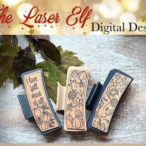 3 Fall Design Engrave Hair Clip Digital SVG Laser File for Glowforge and Other Lasers