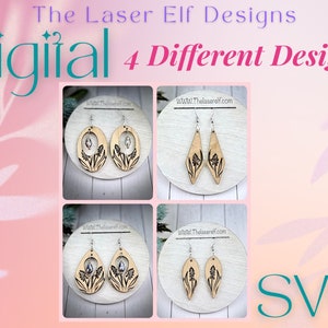 4 Hand Drawn *Engraved*  Lavender  Floral Bead Drop Earrings SVG Glowforge Laser SVG File