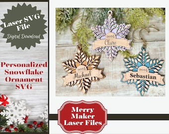 Snowflake 2024 Personalizable Christmas Ornament SVG Laser File