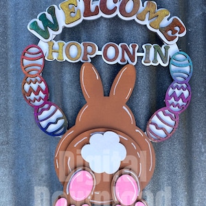 Hop On In Bunny Easter Welcome Door Hanger SVG Glowforge Laser SVG File
