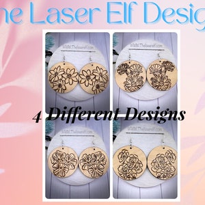 4 Hand Drawn *Engraved* Floral Drop Earrings SVG Glowforge Laser SVG File