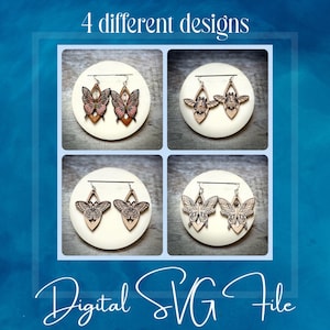 4 Hand Drawn *Engraved* Butterfly Earrings SVG Glowforge Laser SVG File