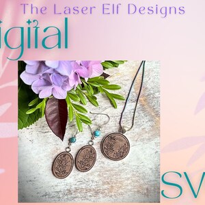 Hand Drawn *Engraved* Floral Earring and Pendant SVG Glowforge Laser SVG File