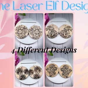 4 Hand Drawn *Engraved* Floral Drop Earrings SVG Glowforge Laser SVG File