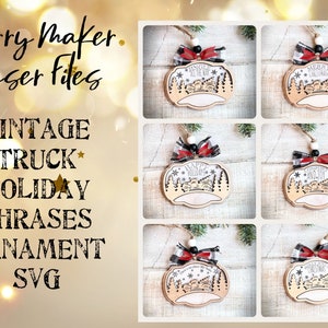 Vintage Truck vakantie zinnen Ornament SVG laserbestand